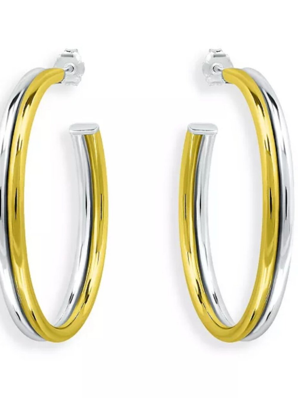 Aqua Two Tone Double Hoop Earrings in 18K Gold Plated Sterling Silver - Exclusiv